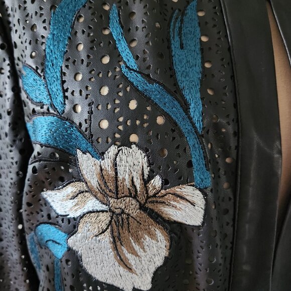 Chico's Perforated Floral Faux Leather Jacket 2 - Picture 2 of 10
